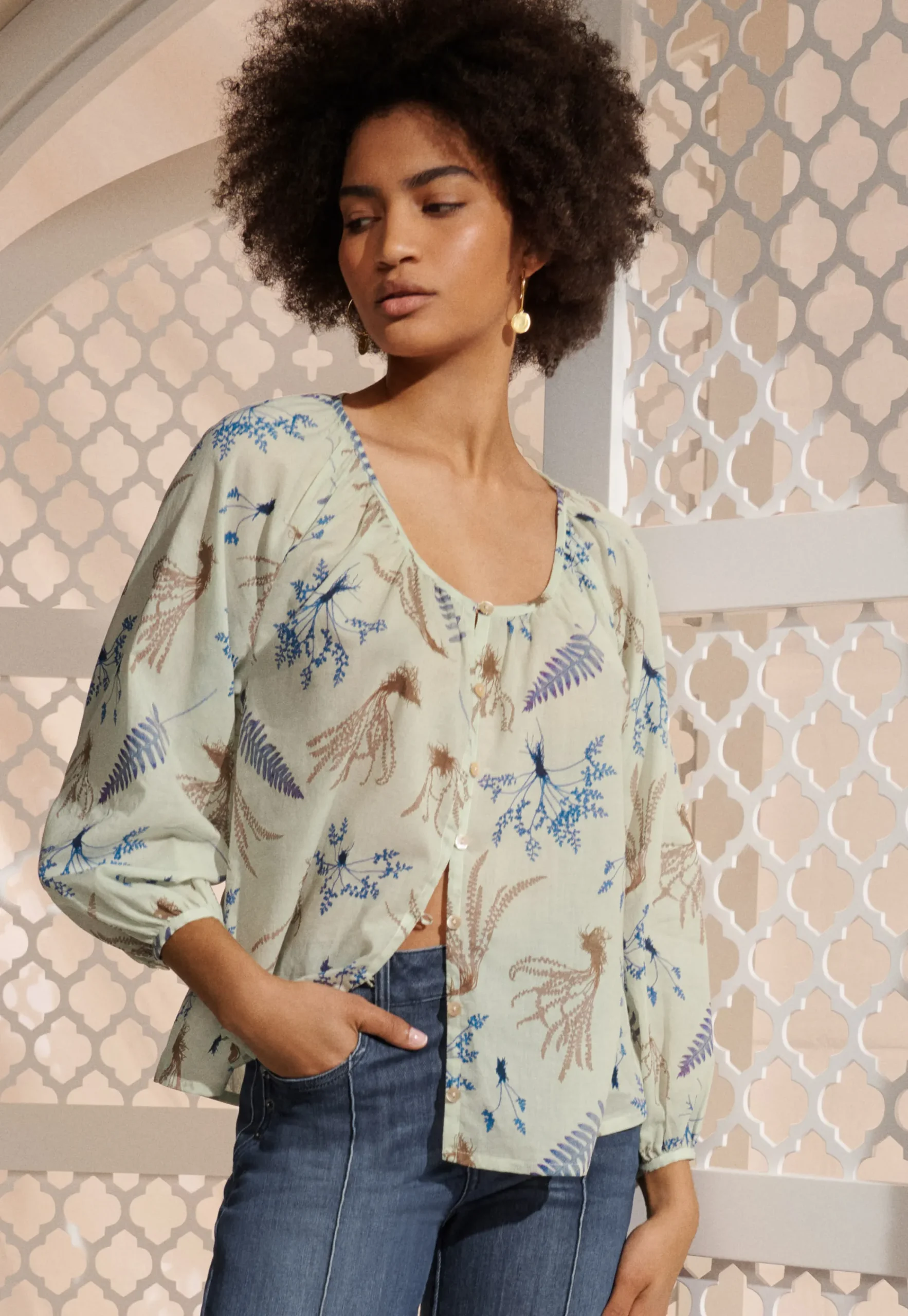 Leaf-Print Blouse*Wrap London Cheap