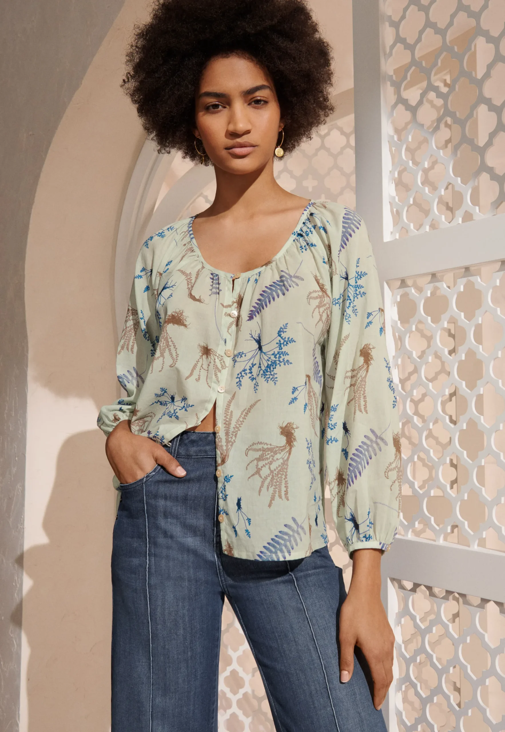 Leaf-Print Blouse*Wrap London Cheap