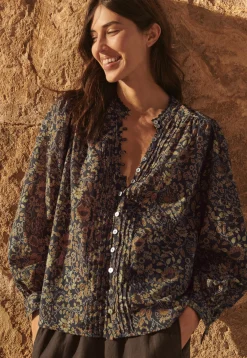 Printed Pleat-Detail Blouse*Wrap London Shop