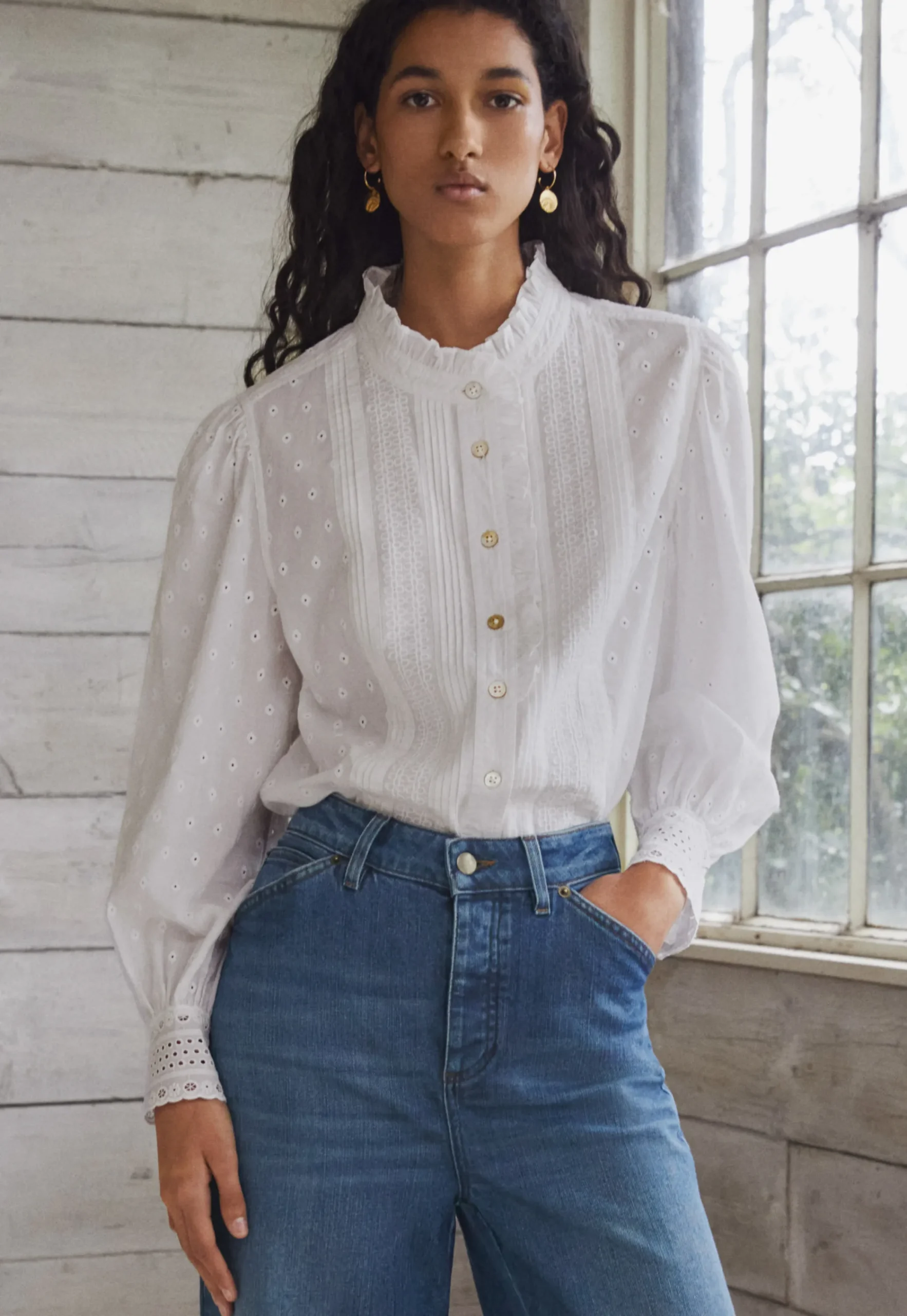 Ruffle-Neck Broderie Blouse*Wrap London Store