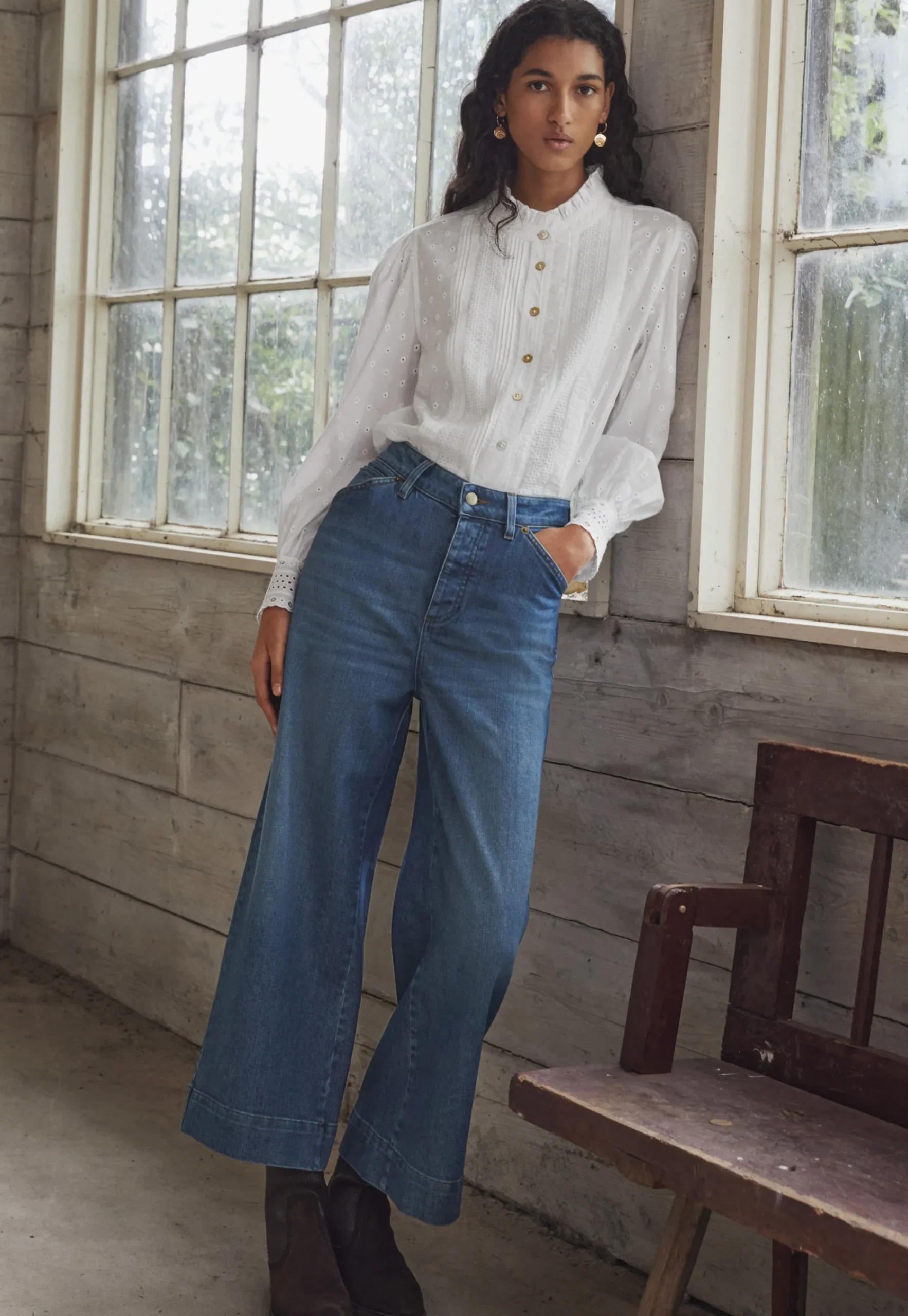 Ruffle-Neck Broderie Blouse*Wrap London Store