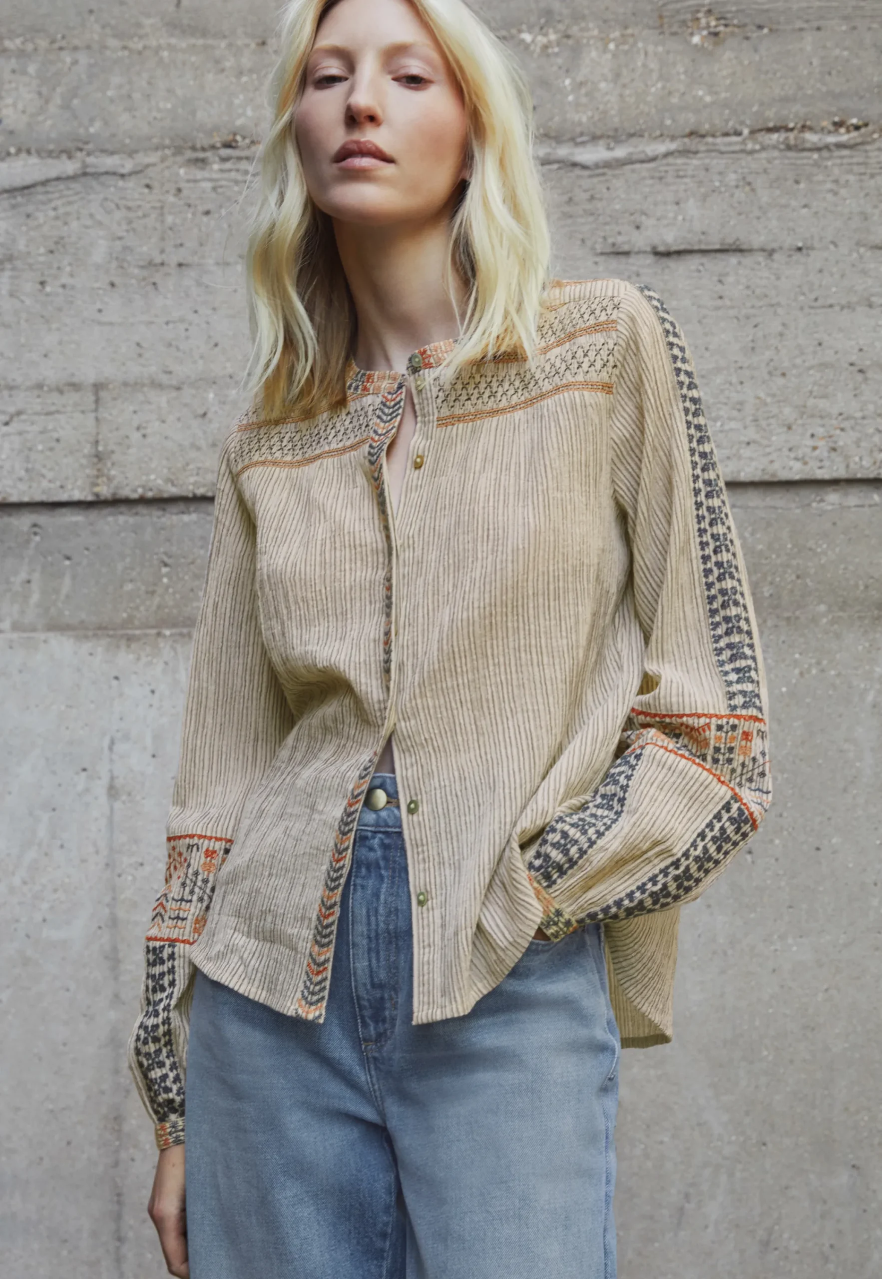Striped Embroidered Blouse*Wrap London Cheap