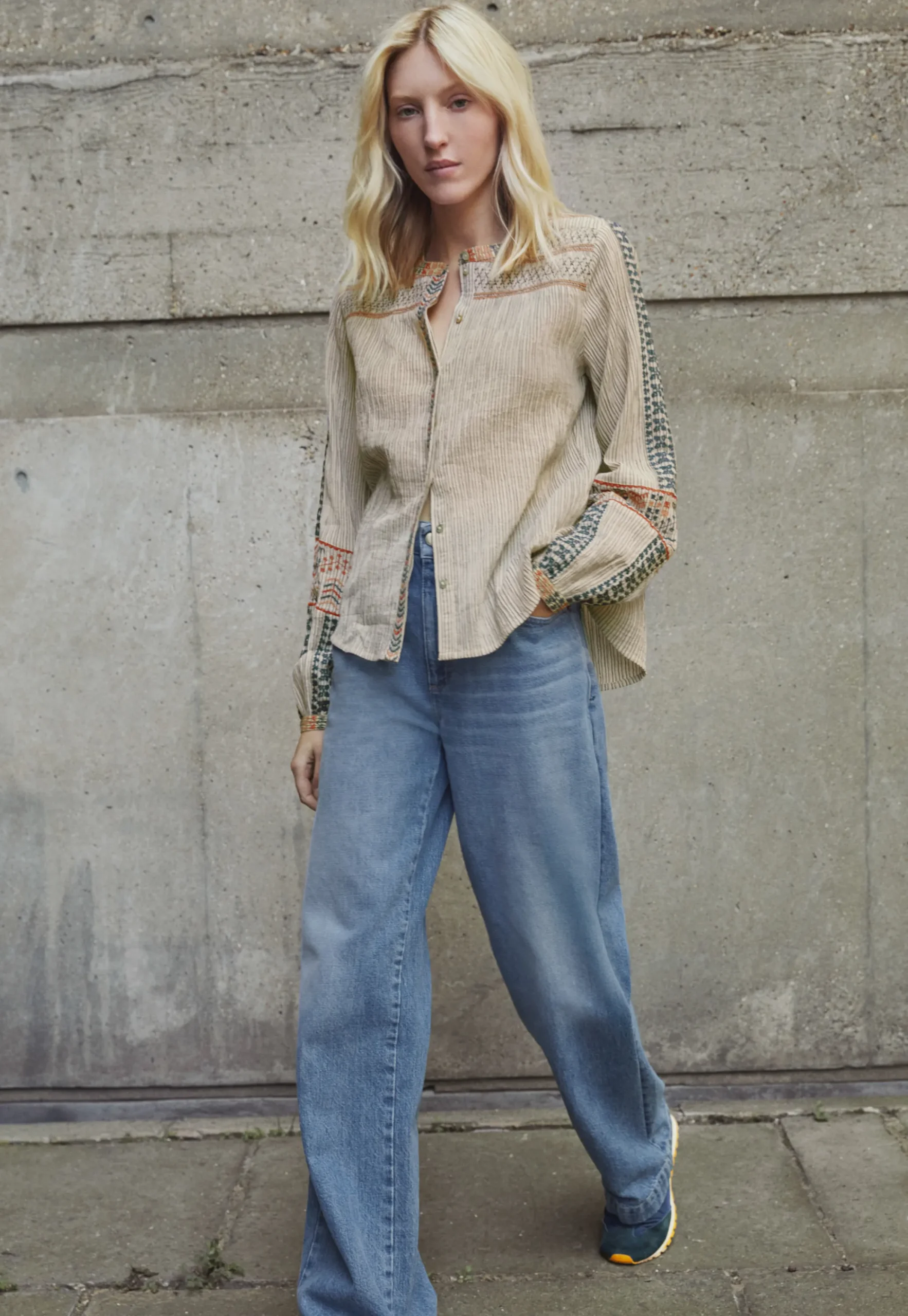 Striped Embroidered Blouse*Wrap London Cheap