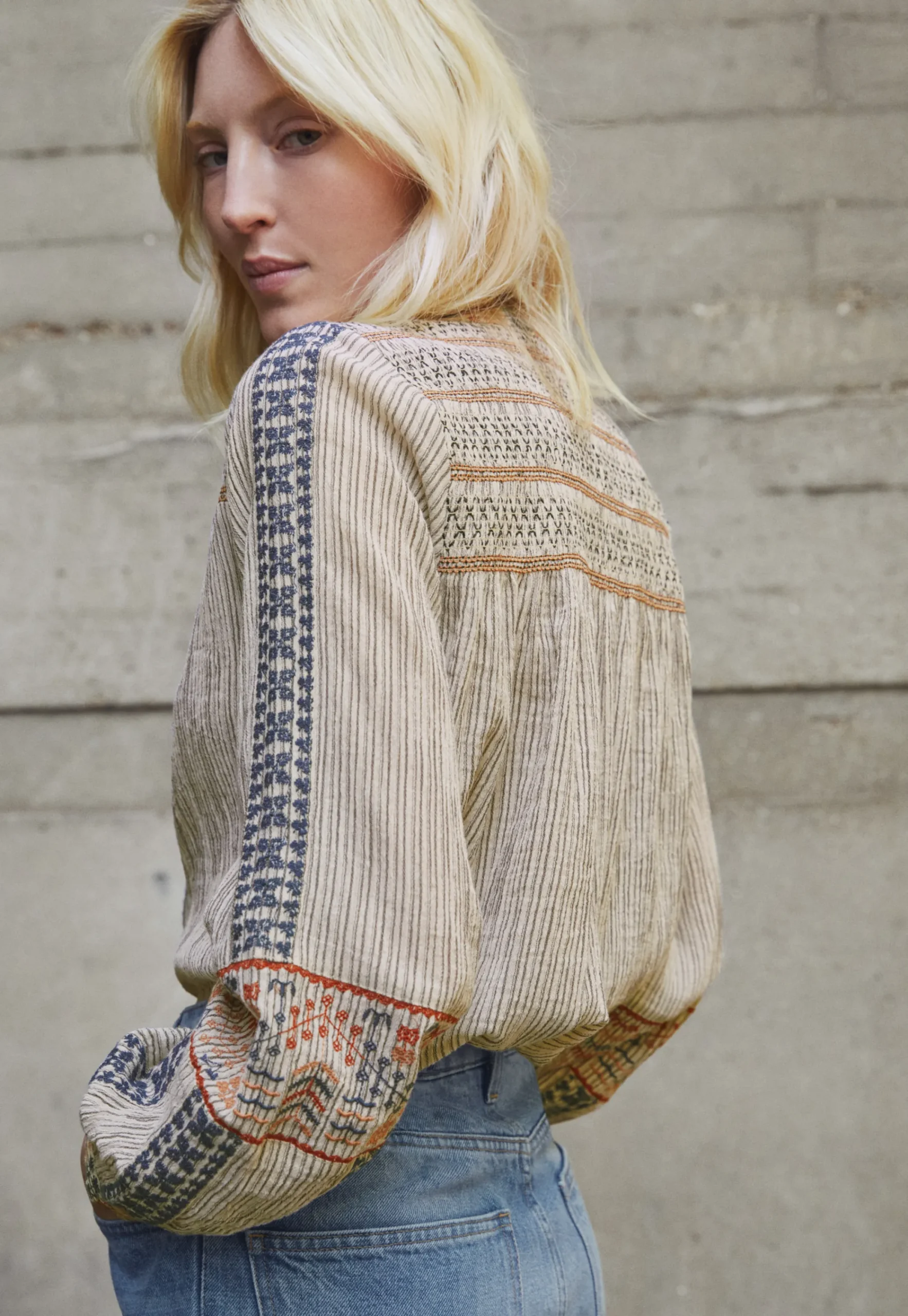 Striped Embroidered Blouse*Wrap London Cheap