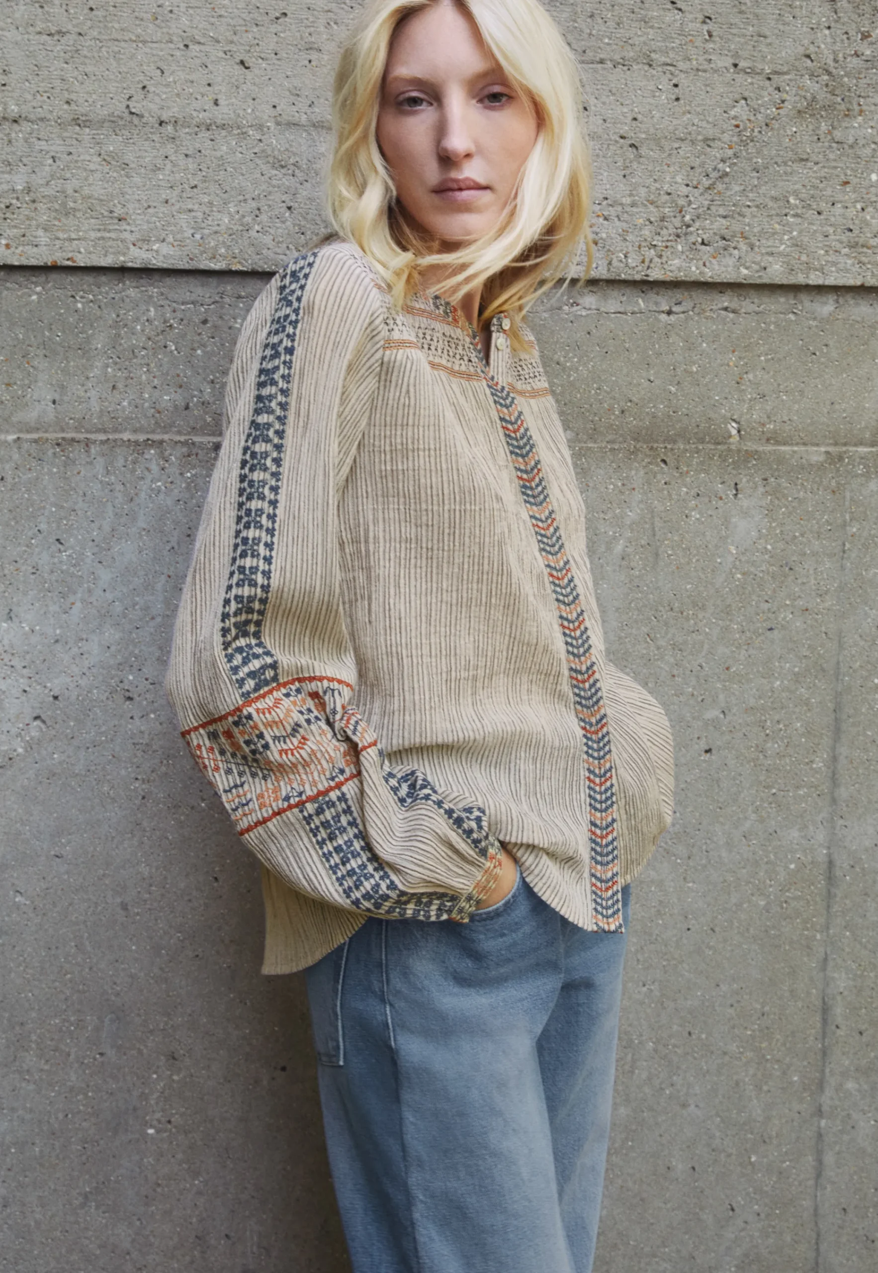 Striped Embroidered Blouse*Wrap London Cheap