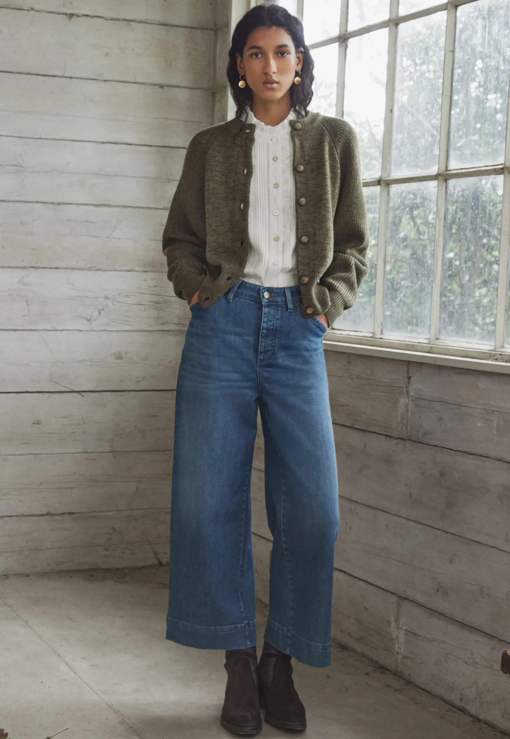 Wide-Leg Cropped Jeans*Wrap London Hot